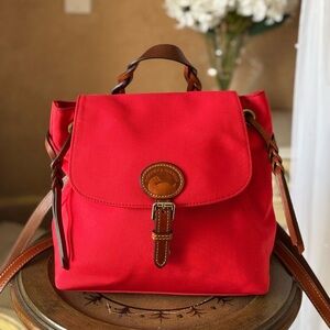 Dooney & Bourke Red Backpack with Brown Leather Trim